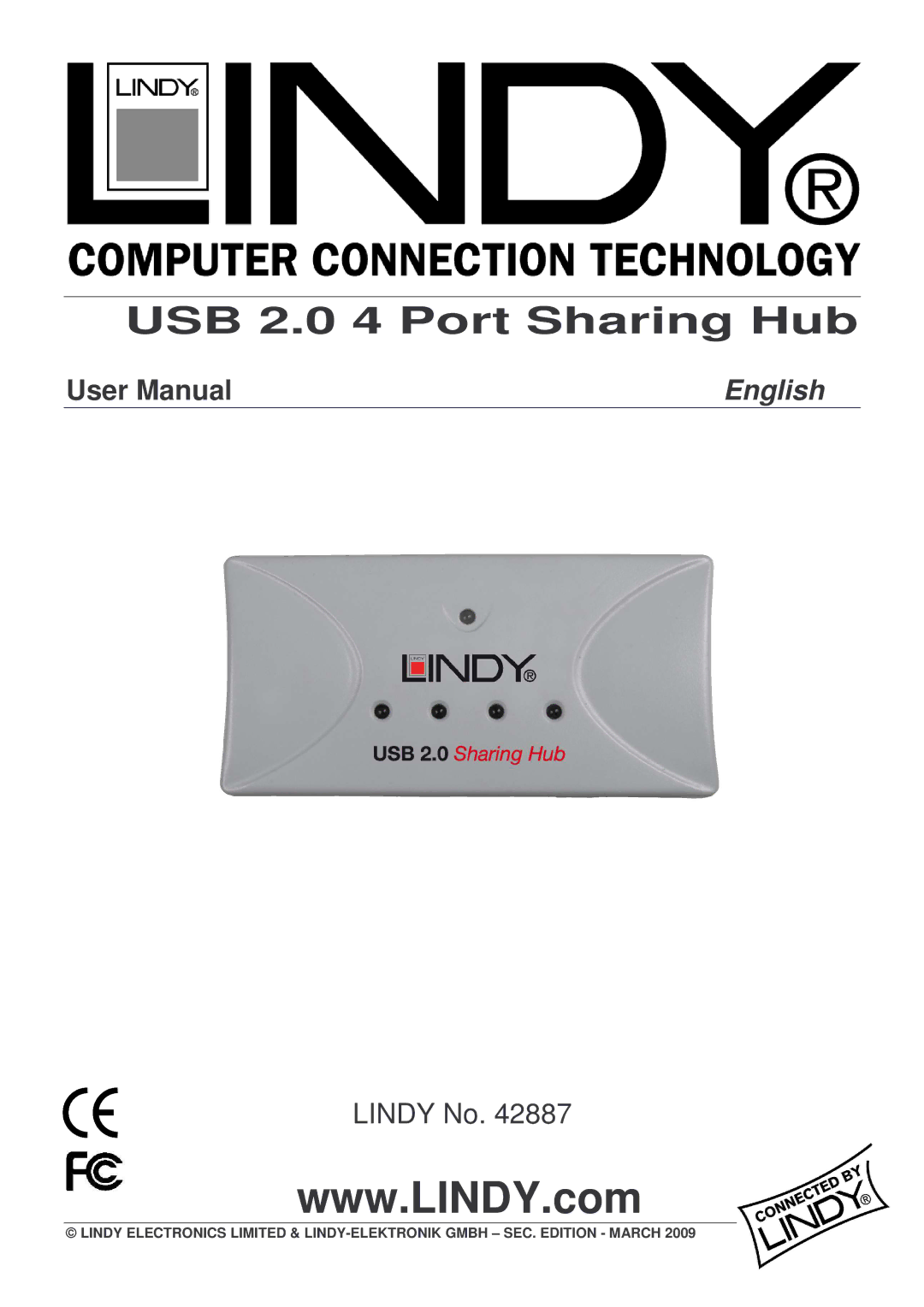 Lindy 42887 user manual USB 2.0 4 Port Sharing Hub 