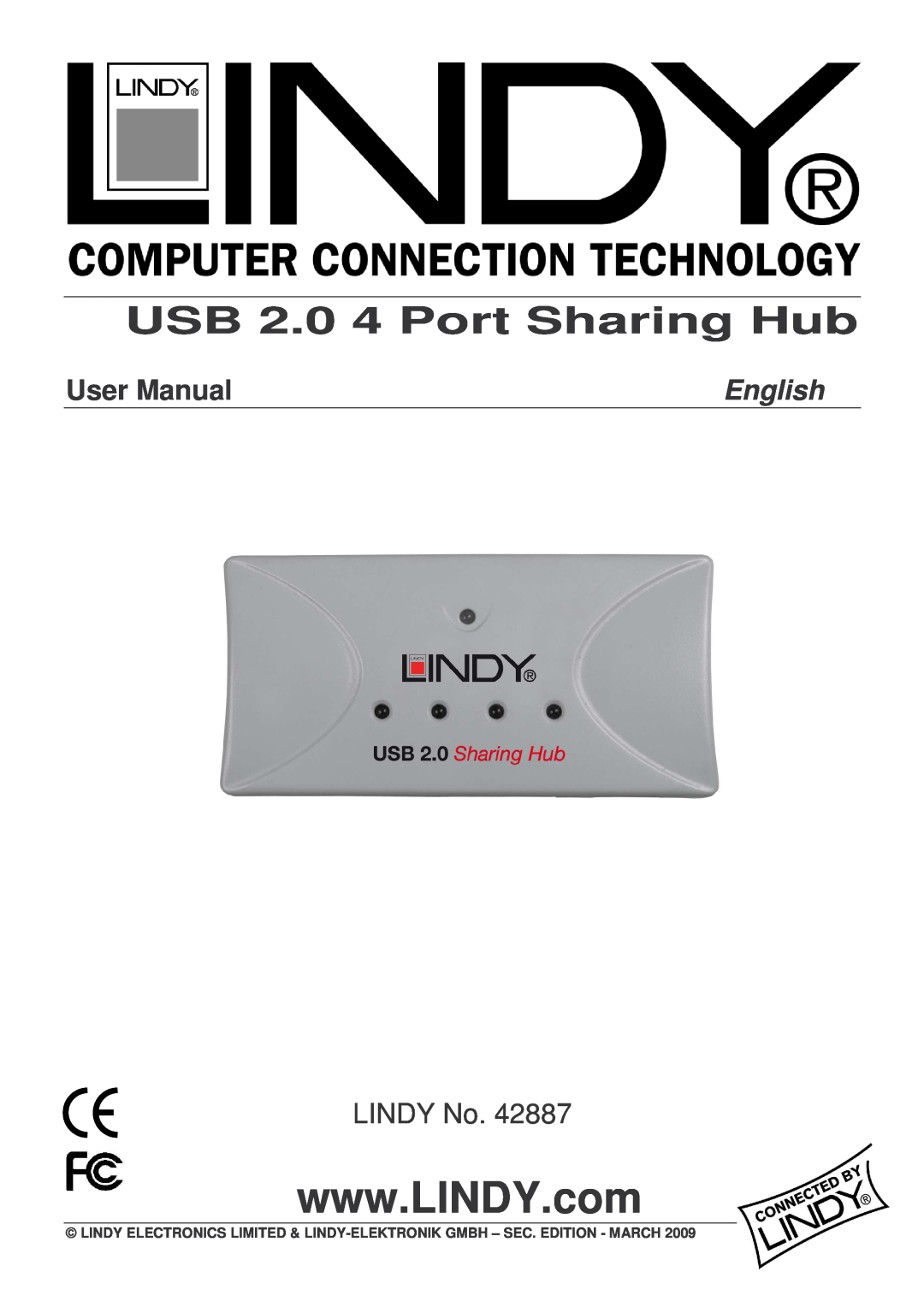 Lindy 42887 user manual USB 2.0 4 Port Sharing Hub, User Manual, English, LINDY No 