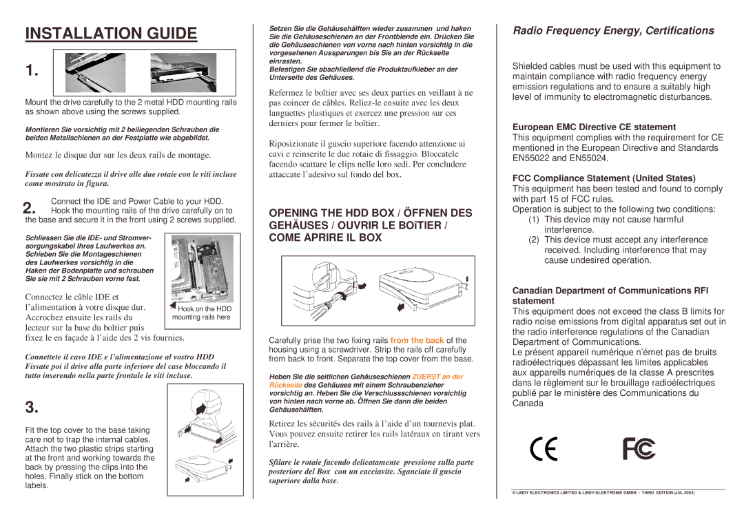 Lindy 20697, 42912, 20688, 20689 user manual European EMC Directive CE statement, FCC Compliance Statement United States 