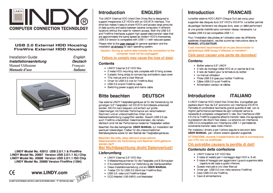 Lindy 20689 user manual User Manual, External Drive, Fcc Compliance Statements, Remove/Reject the Device, Hardware 