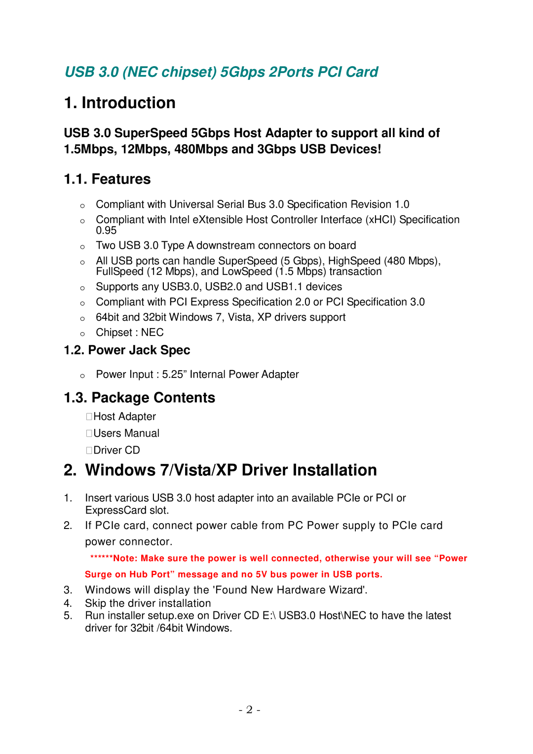 Lindy 51082 user manual Introduction, Windows 7/Vista/XP Driver Installation, Features, Package Contents 