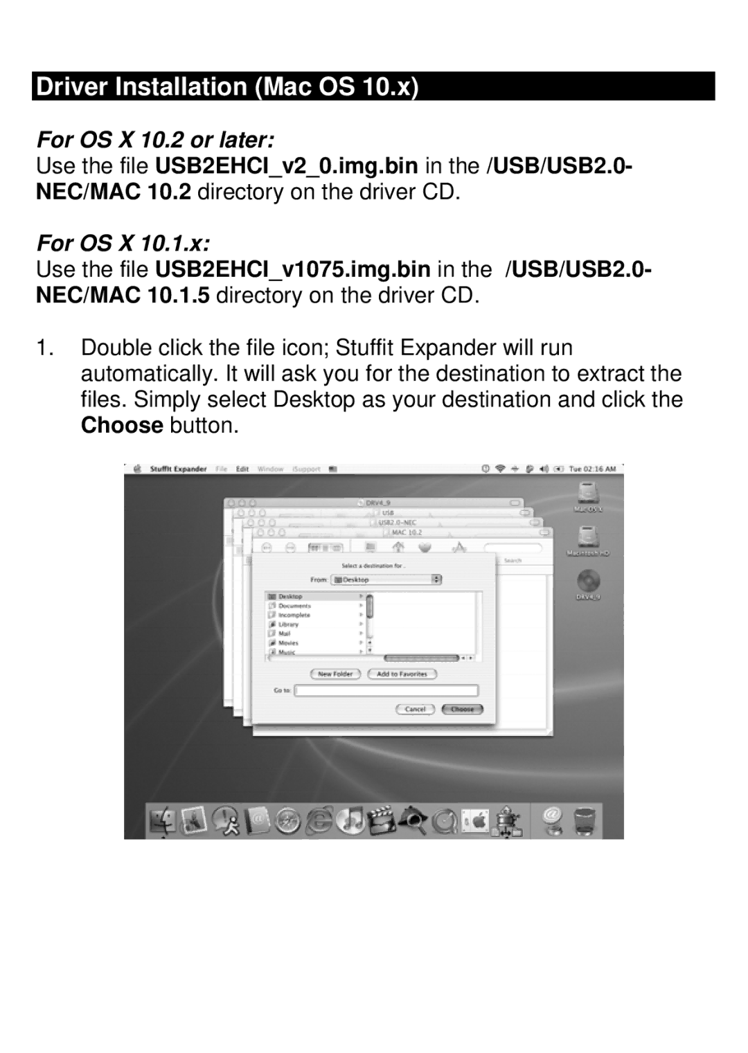 Lindy 51084 user manual Driver Installation Mac OS, For OS X 10.2 or later 