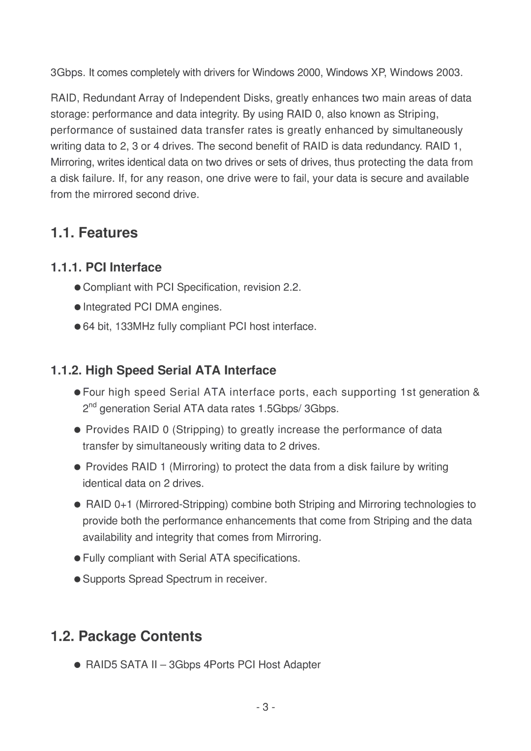 Lindy 51127 user manual Features, Package Contents, PCI Interface, High Speed Serial ATA Interface 