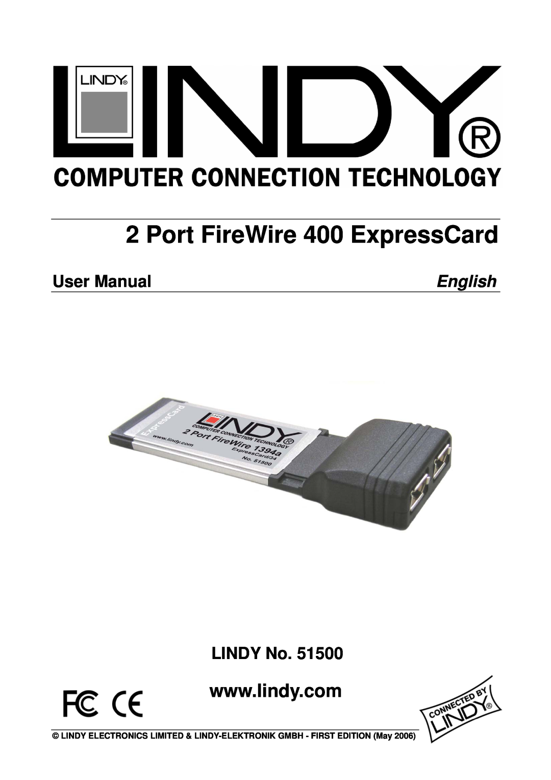 Lindy 51500 user manual User Manual, LINDY No, Port FireWire 400 ExpressCard, English 