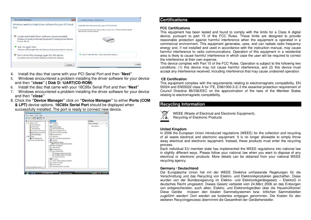 Lindy 51535 user manual FCC Certifications, CE Certification, United Kingdom, Germany / Deutschland 