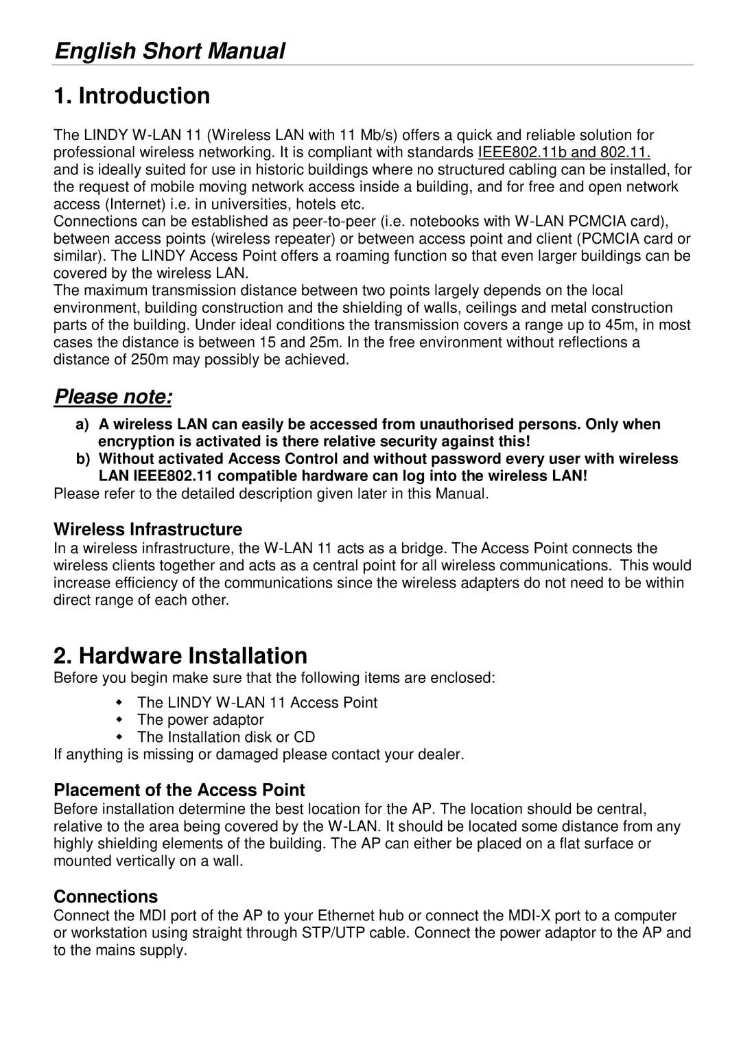 Lindy 52020, 52022 manual English Short Manual, Introduction, Hardware Installation 