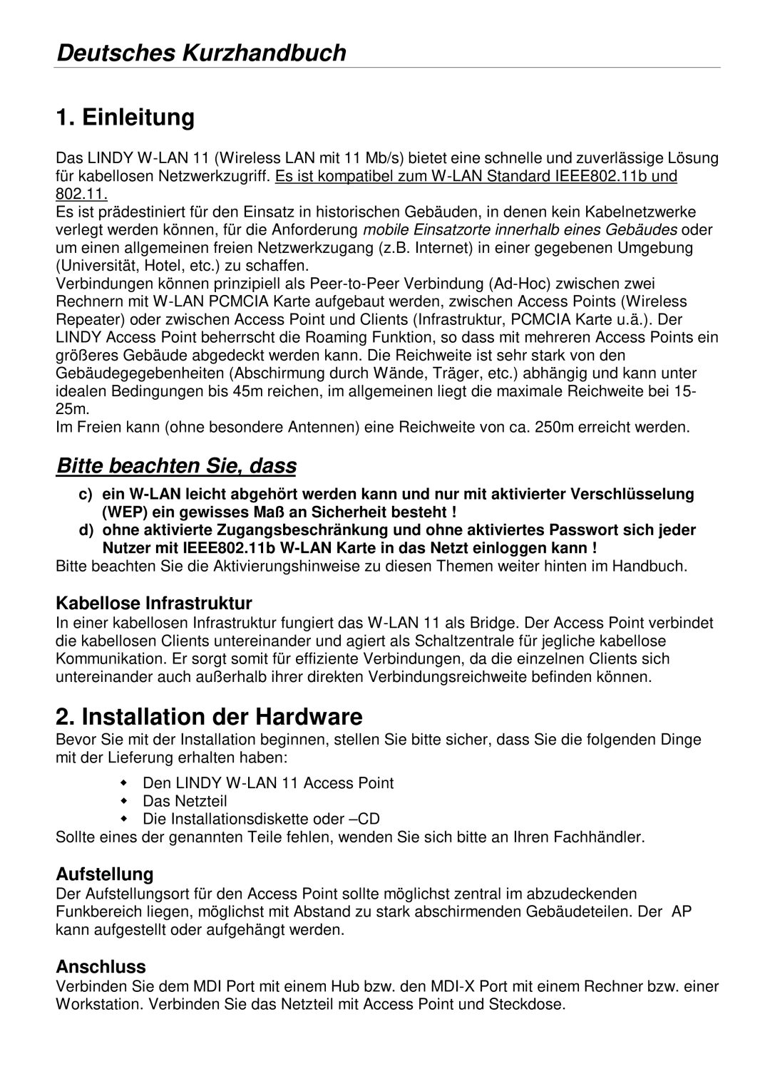 Lindy 52020, 52022 manual Deutsches Kurzhandbuch, Einleitung, Installation der Hardware 