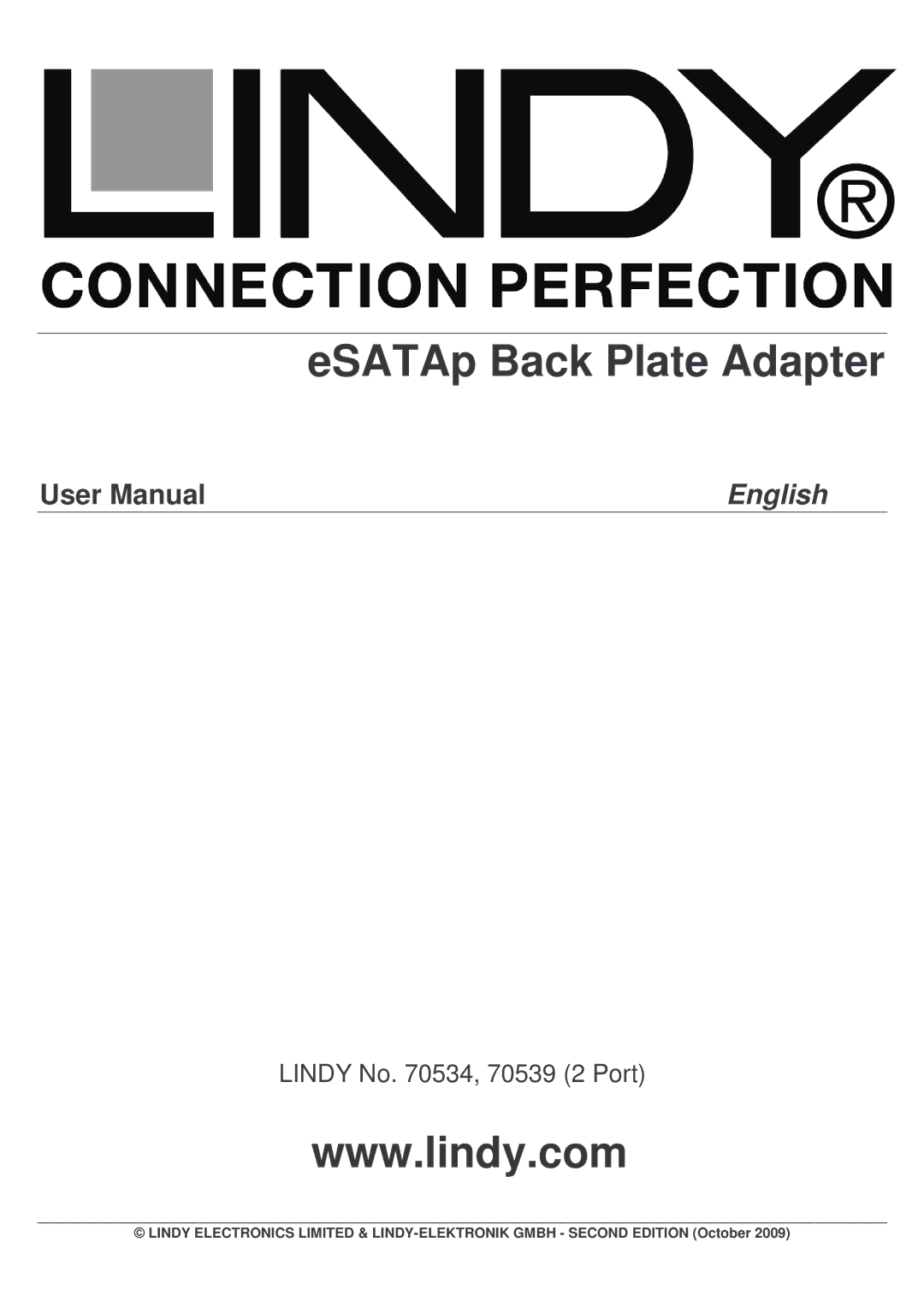 Lindy 70539, 70534 user manual ESATAp Back Plate Adapter 