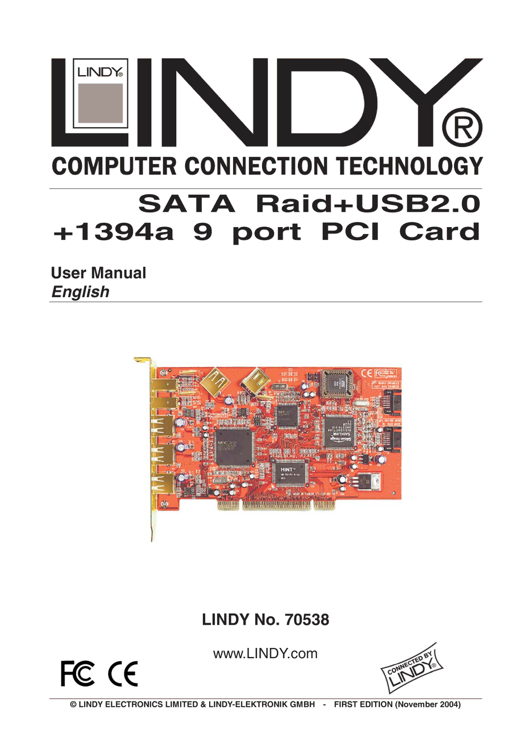 Lindy 70538 user manual Sata Raid+USB2.0 +1394a 9 port PCI Card, Lindy No 