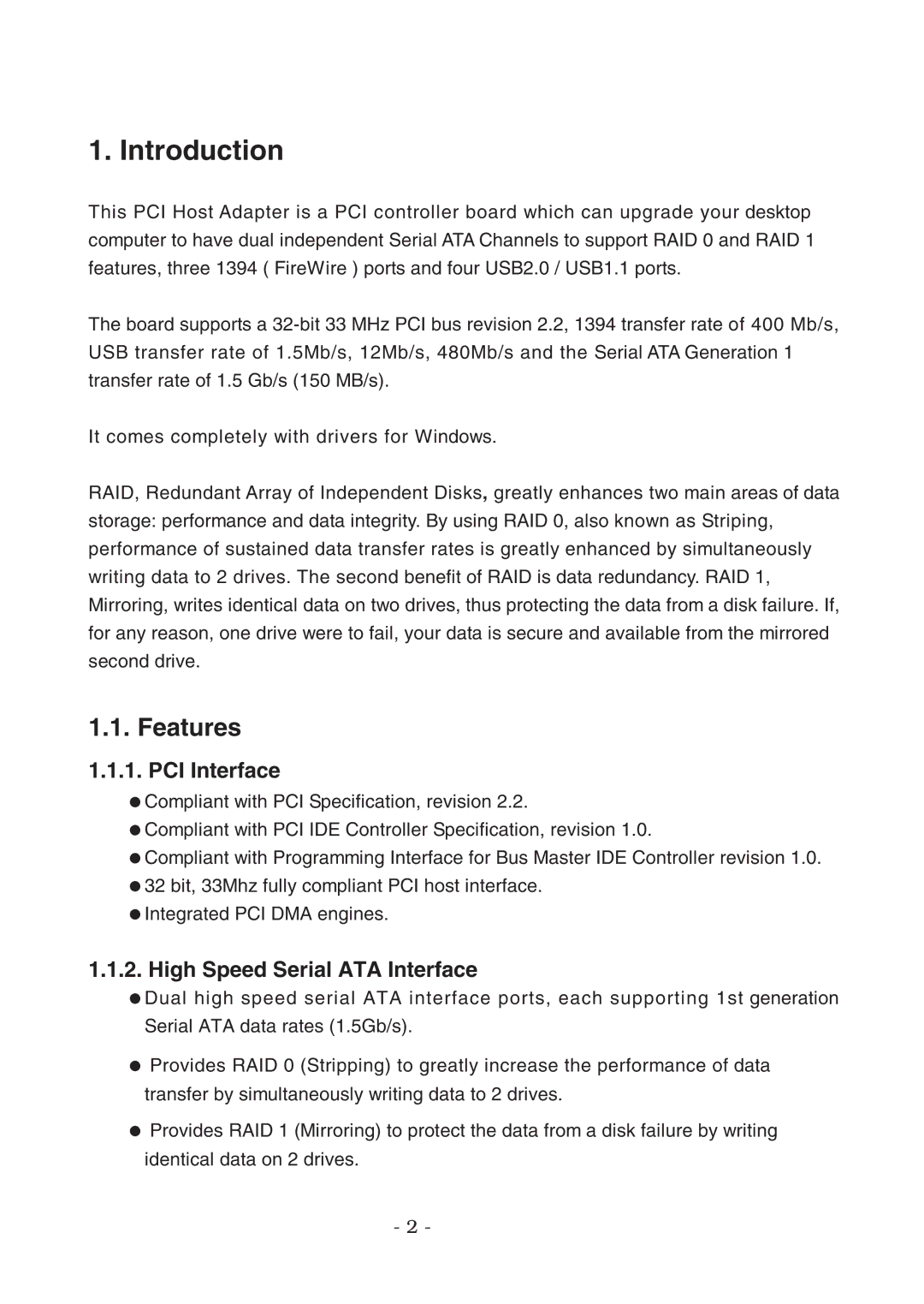 Lindy 70538 user manual Introduction, Features, PCI Interface, High Speed Serial ATA Interface 