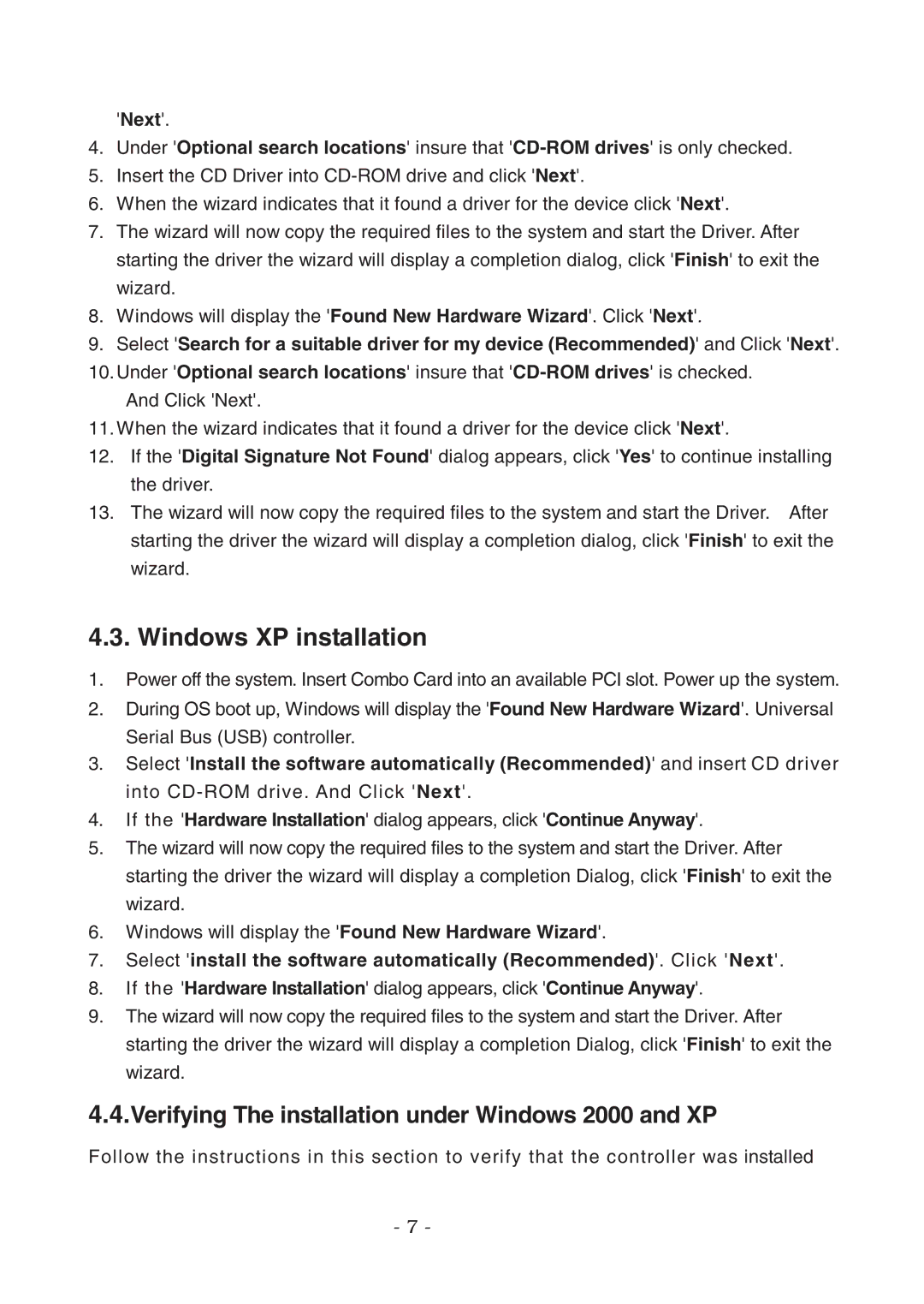 Lindy 70538 user manual Windows XP installation, Next 