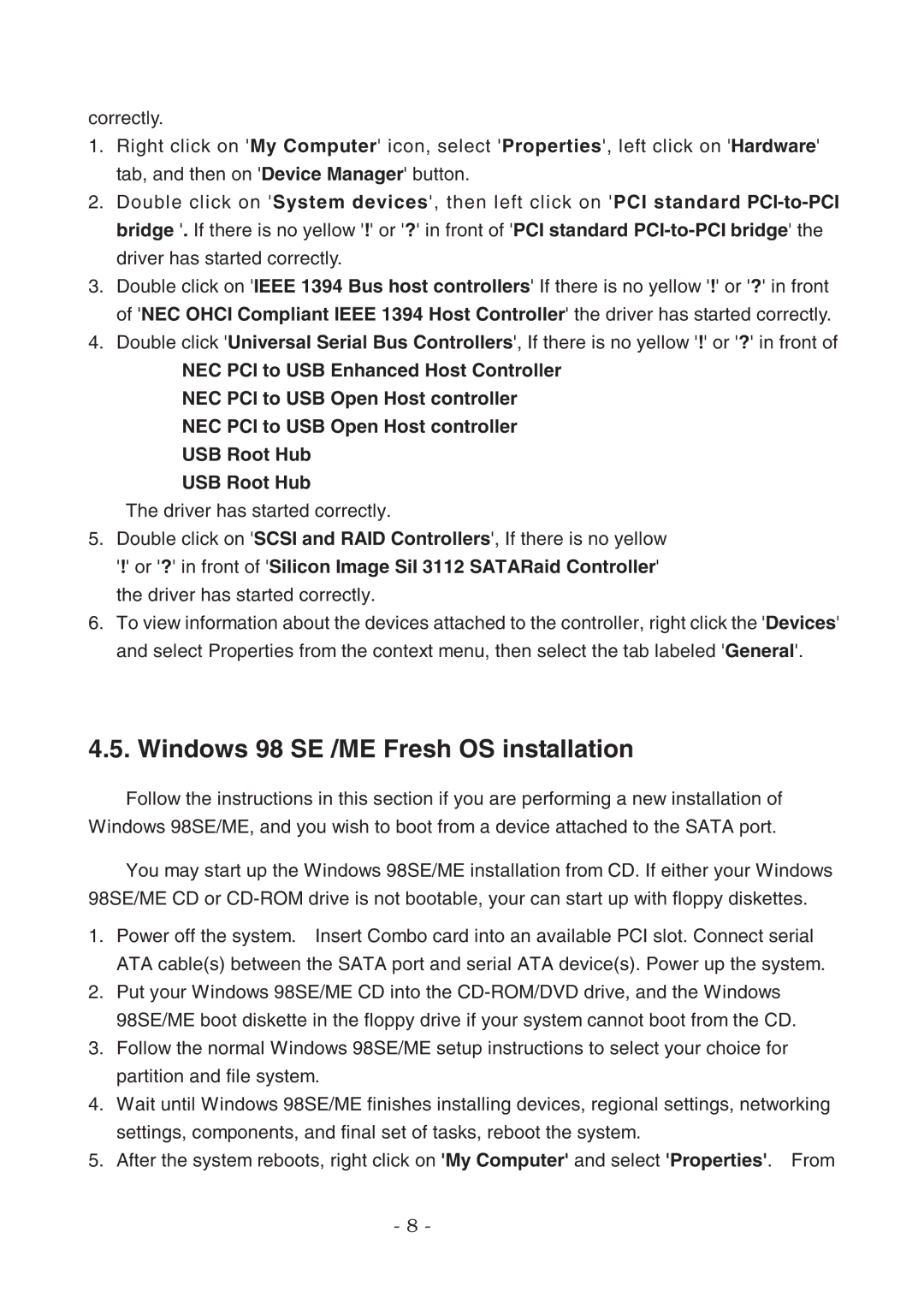 Lindy 70538 user manual Windows 98 SE /ME Fresh OS installation 