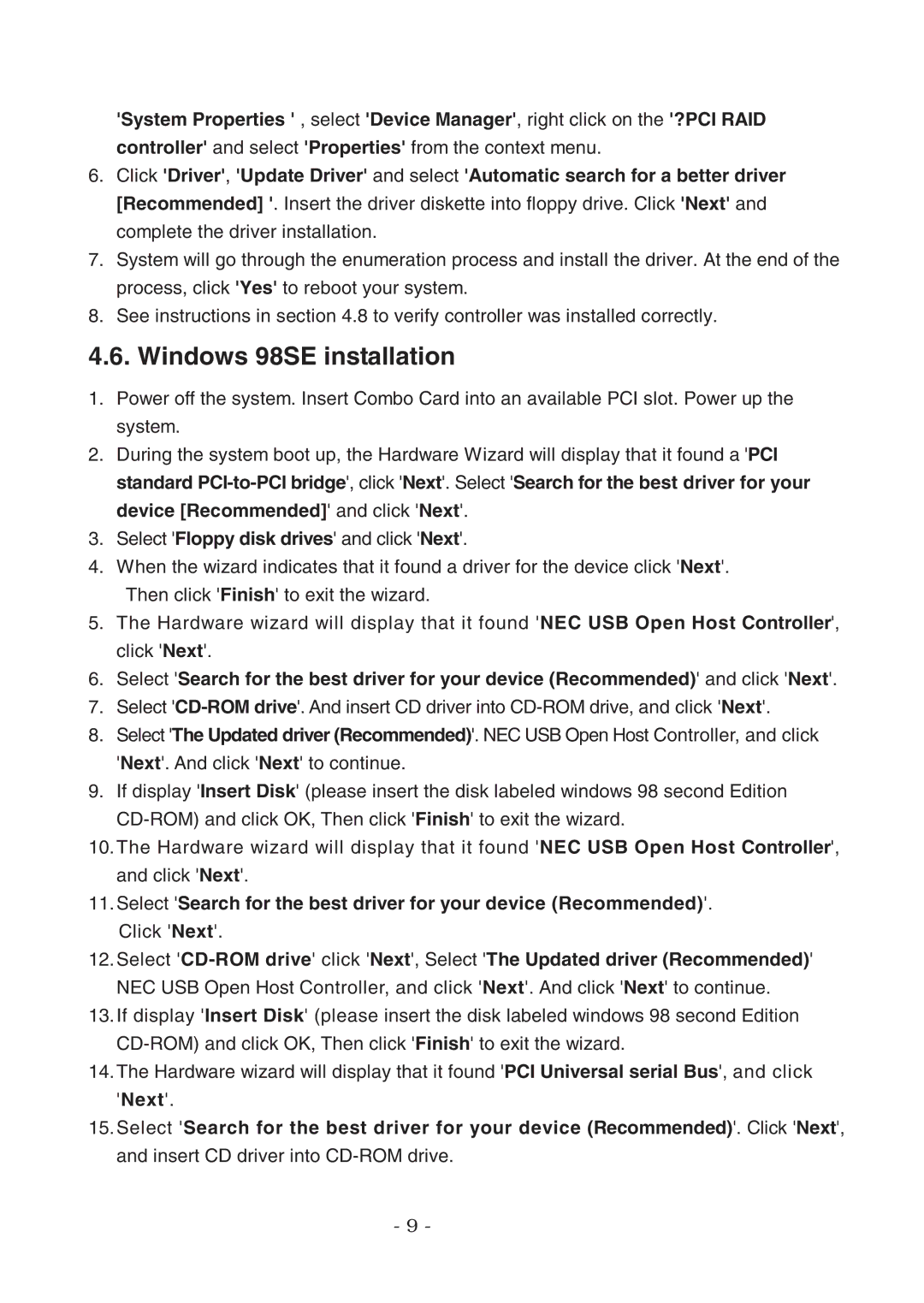 Lindy 70538 user manual Windows 98SE installation 