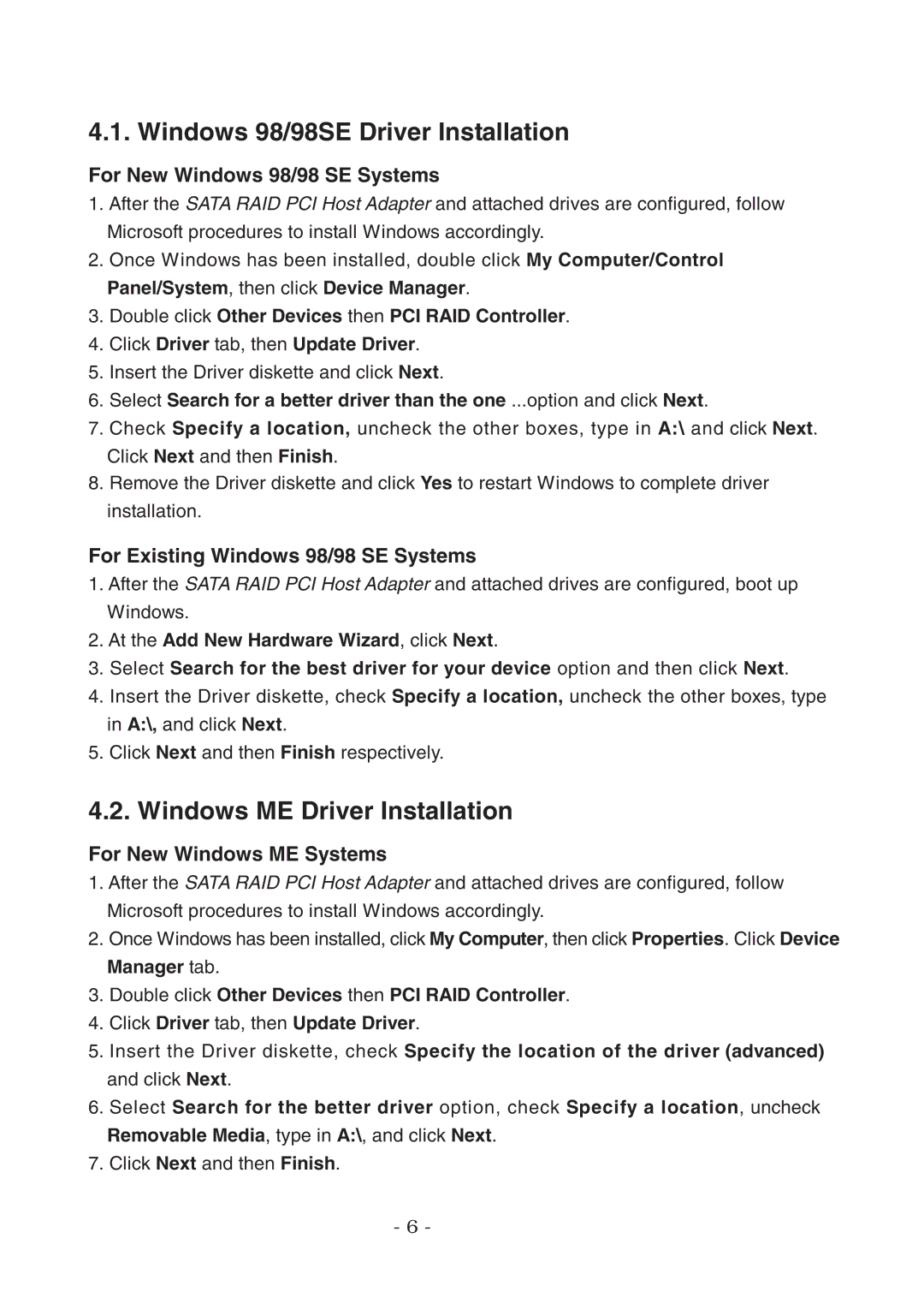 Lindy 70540 Windows 98/98SE Driver Installation, Windows ME Driver Installation, For New Windows 98/98 SE Systems 