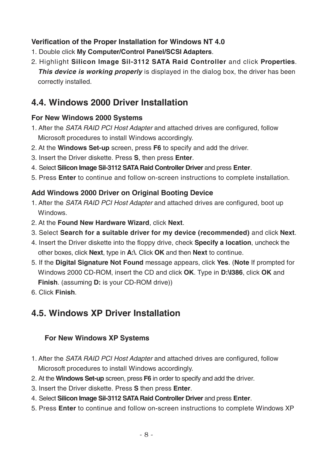 Lindy 70540 user manual Windows 2000 Driver Installation, Windows XP Driver Installation 