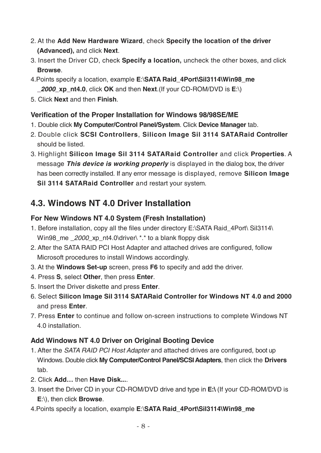 Lindy 70542, 70541 user manual Windows NT 4.0 Driver Installation, For New Windows NT 4.0 System Fresh Installation 