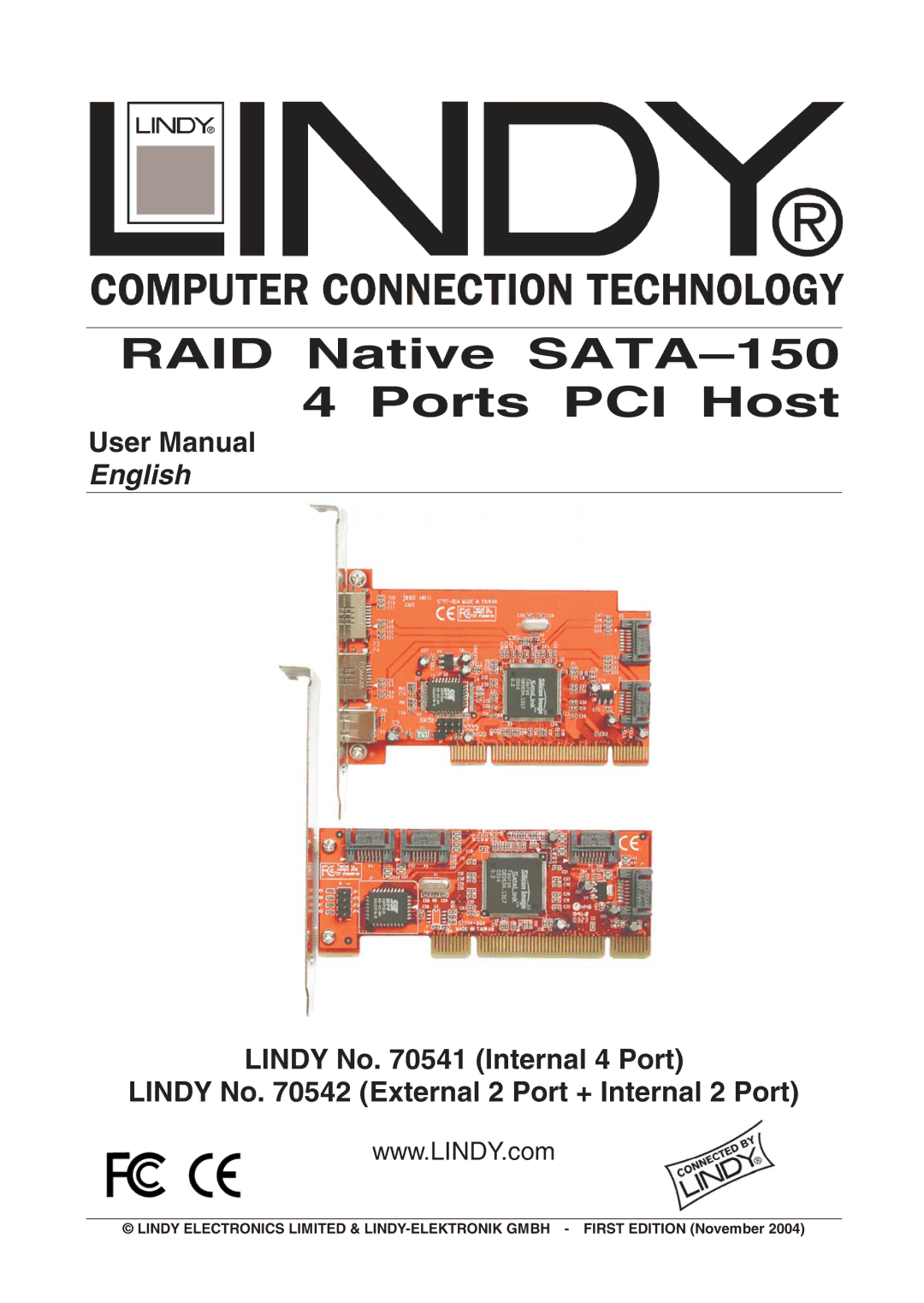 Lindy 70541, 70542 user manual RAID Native SATA-150 4 Ports PCI Host 