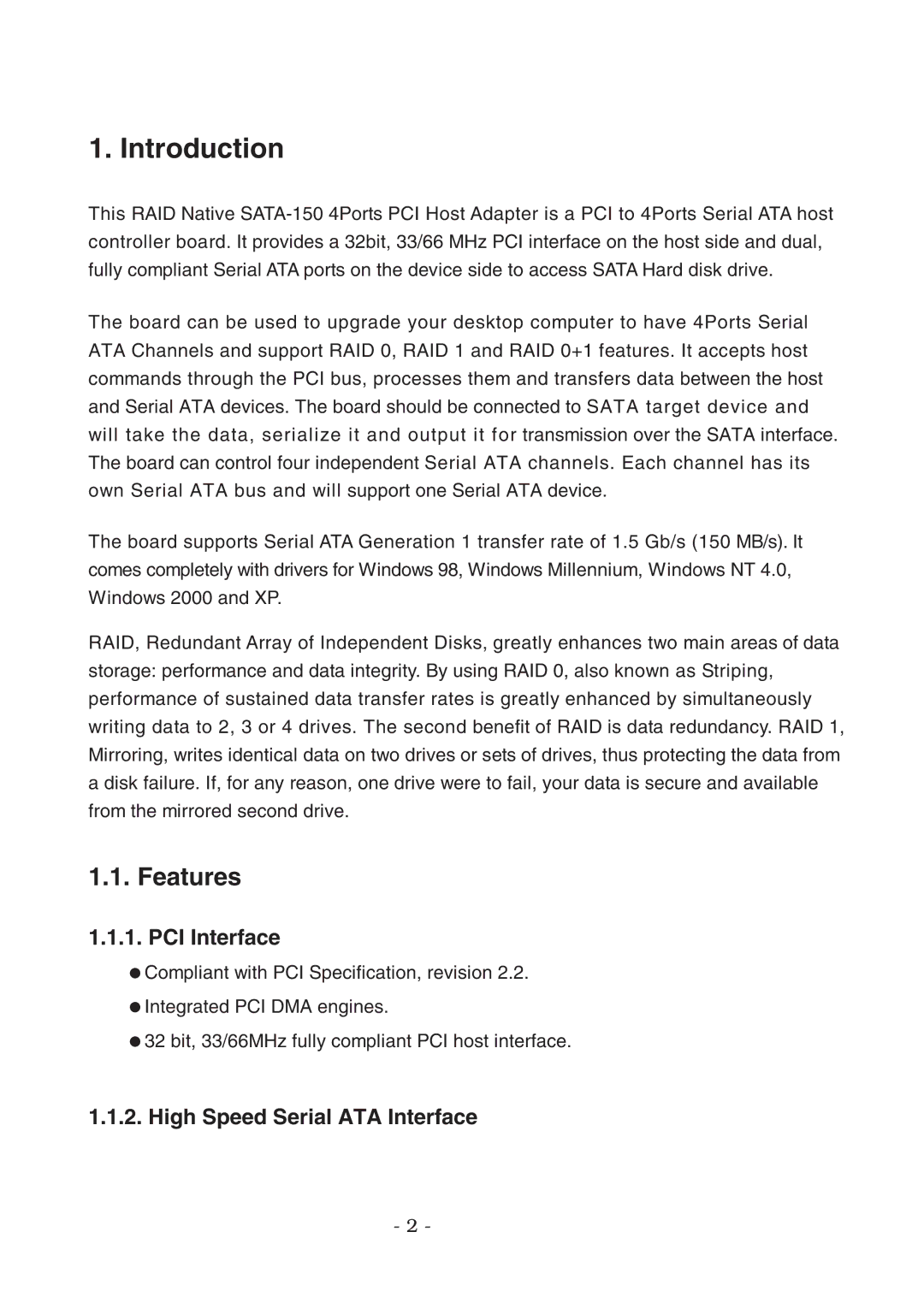 Lindy 70542, 70541 user manual Introduction, Features, PCI Interface, High Speed Serial ATA Interface 