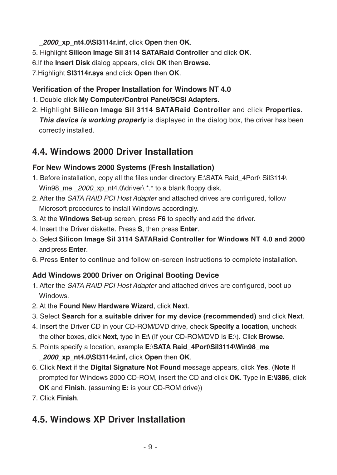 Lindy 70541, 70542 user manual Windows 2000 Driver Installation, Windows XP Driver Installation 