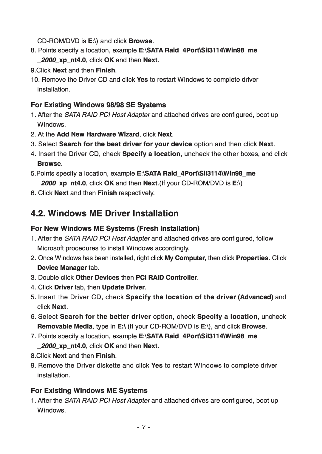 Lindy 70541 Windows ME Driver Installation, For Existing Windows 98/98 SE Systems, For Existing Windows ME Systems, Browse 