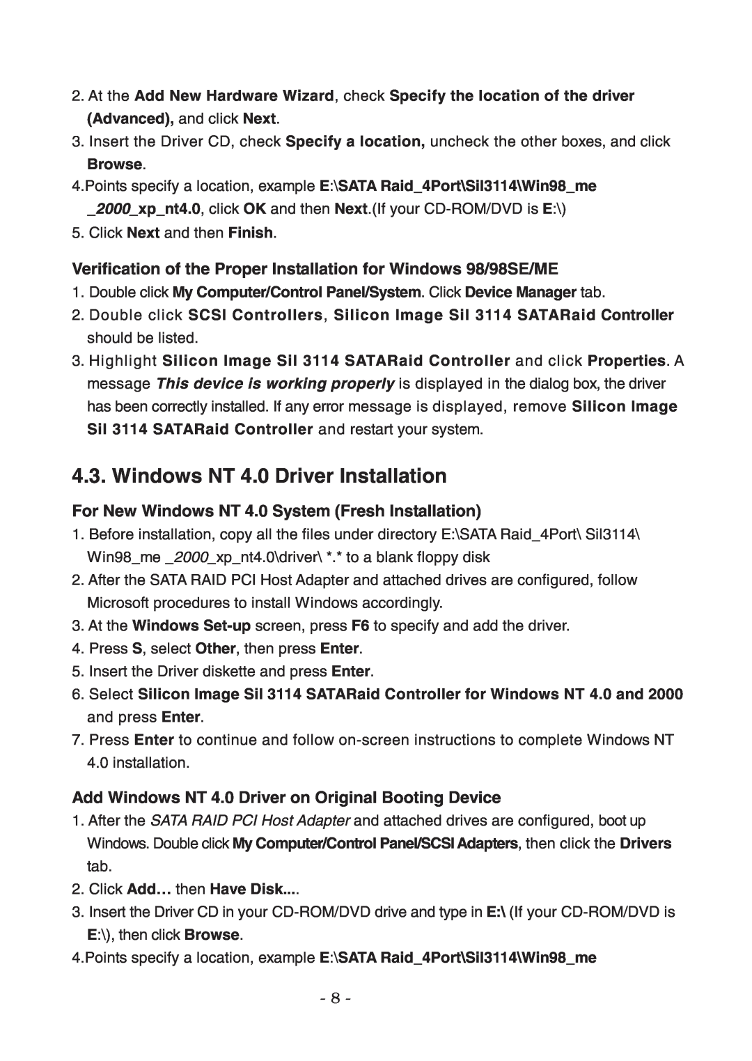 Lindy 70542 Windows NT 4.0 Driver Installation, Verification of the Proper Installation for Windows 98/98SE/ME, Browse 