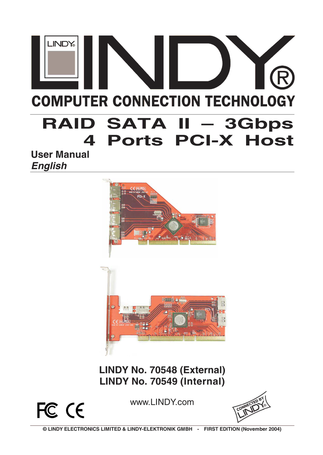 Lindy 70548 user manual RAID Sata II 3Gbps 4 Ports PCI-X Host, Lindy No External Lindy No Internal 