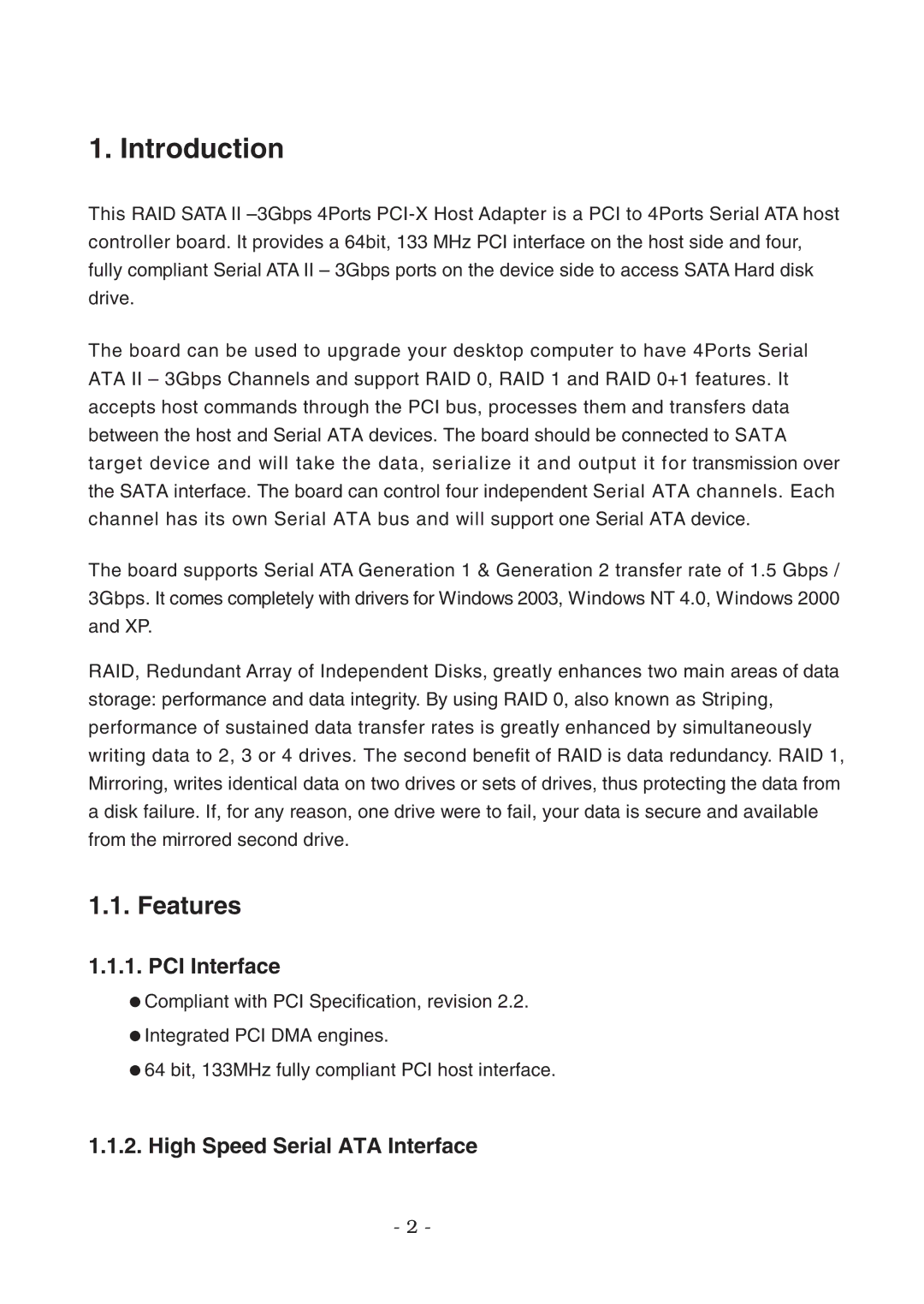 Lindy 70548 user manual Introduction, Features, PCI Interface, High Speed Serial ATA Interface 