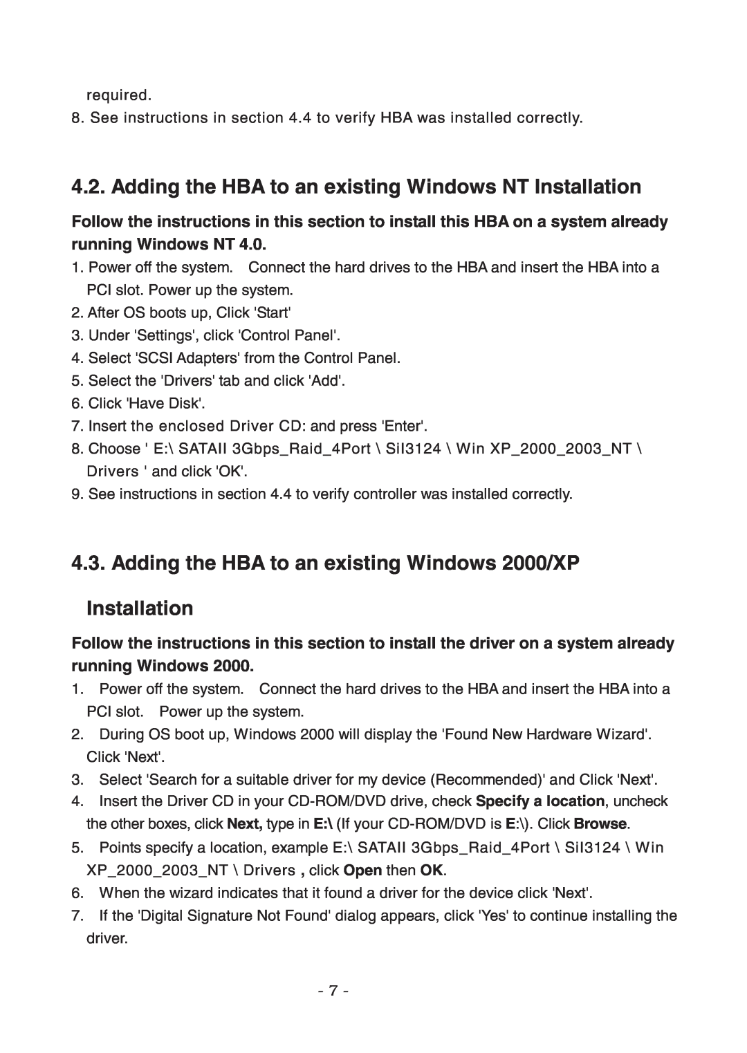 Lindy 70548 user manual Adding the HBA to an existing Windows NT Installation 