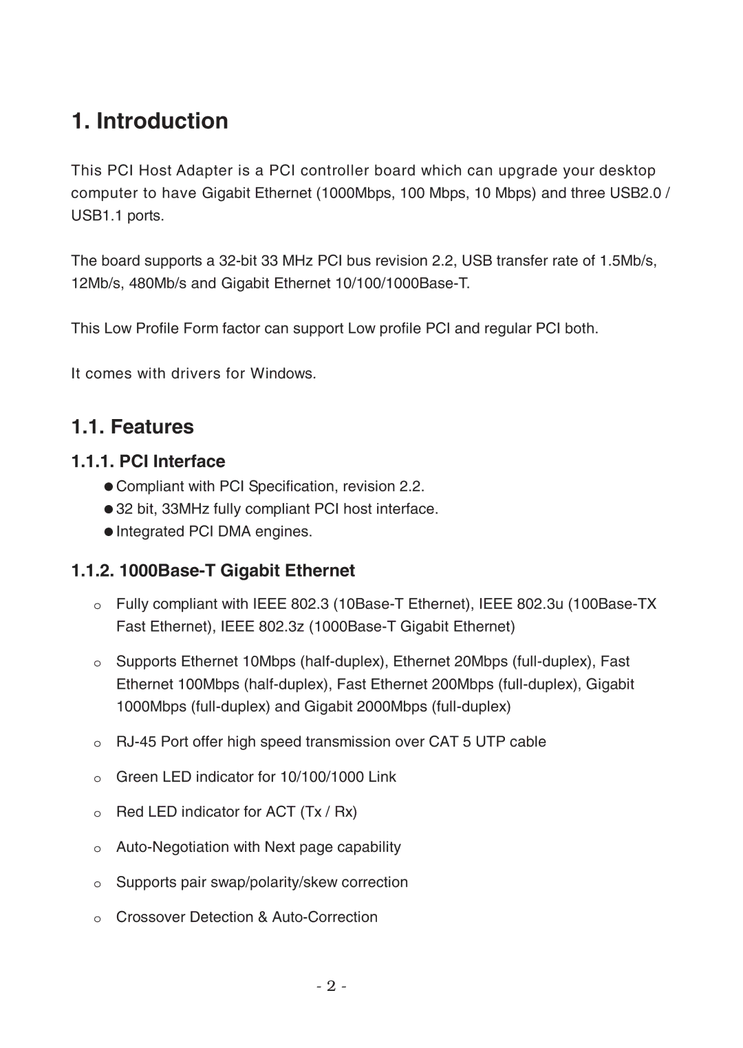 Lindy 70570 user manual Introduction, Features, PCI Interface, Base-T Gigabit Ethernet 