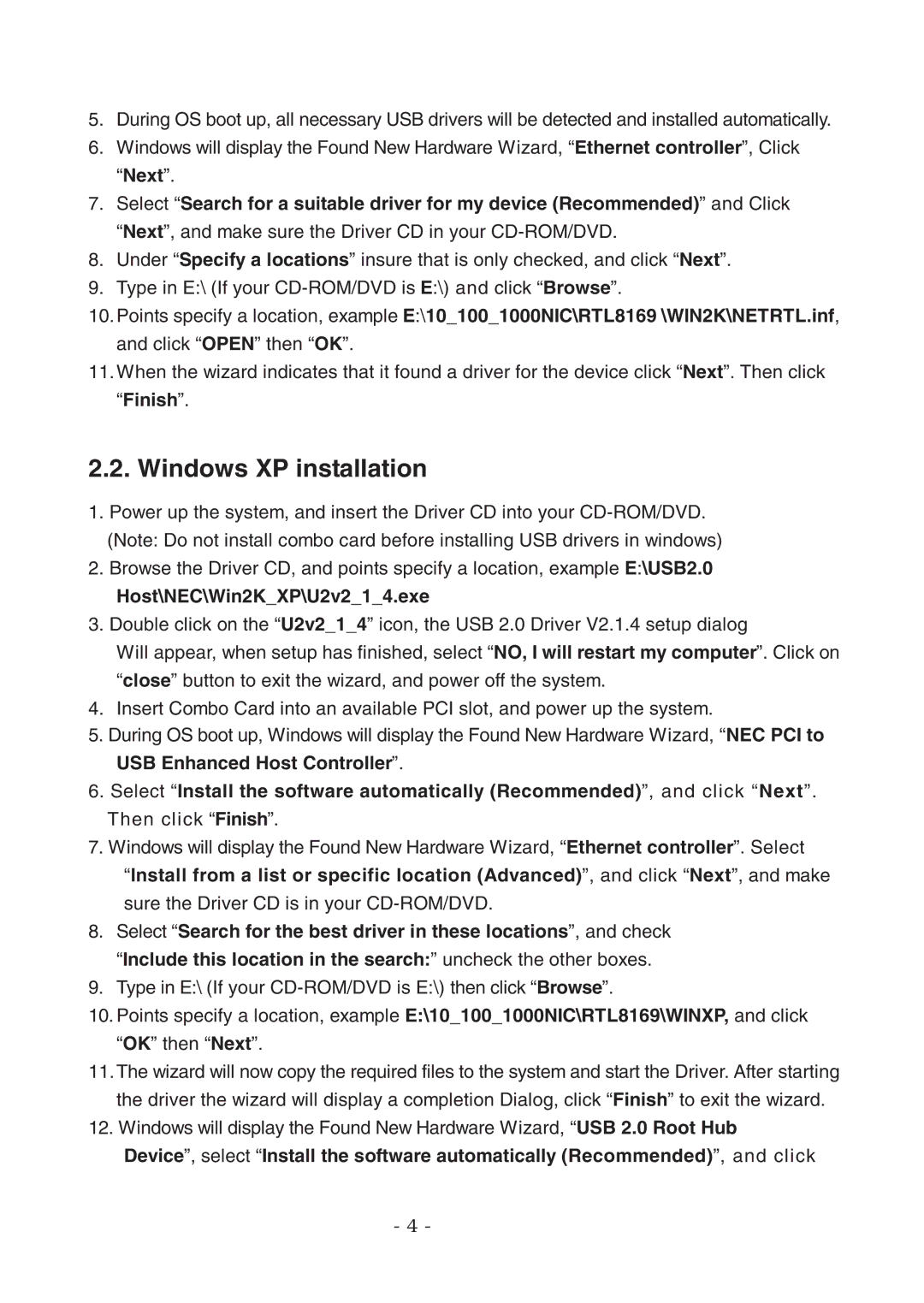 Lindy 70570 user manual Windows XP installation 