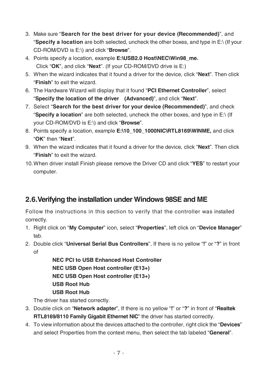 Lindy 70570 user manual Verifying the installation under Windows 98SE and ME 