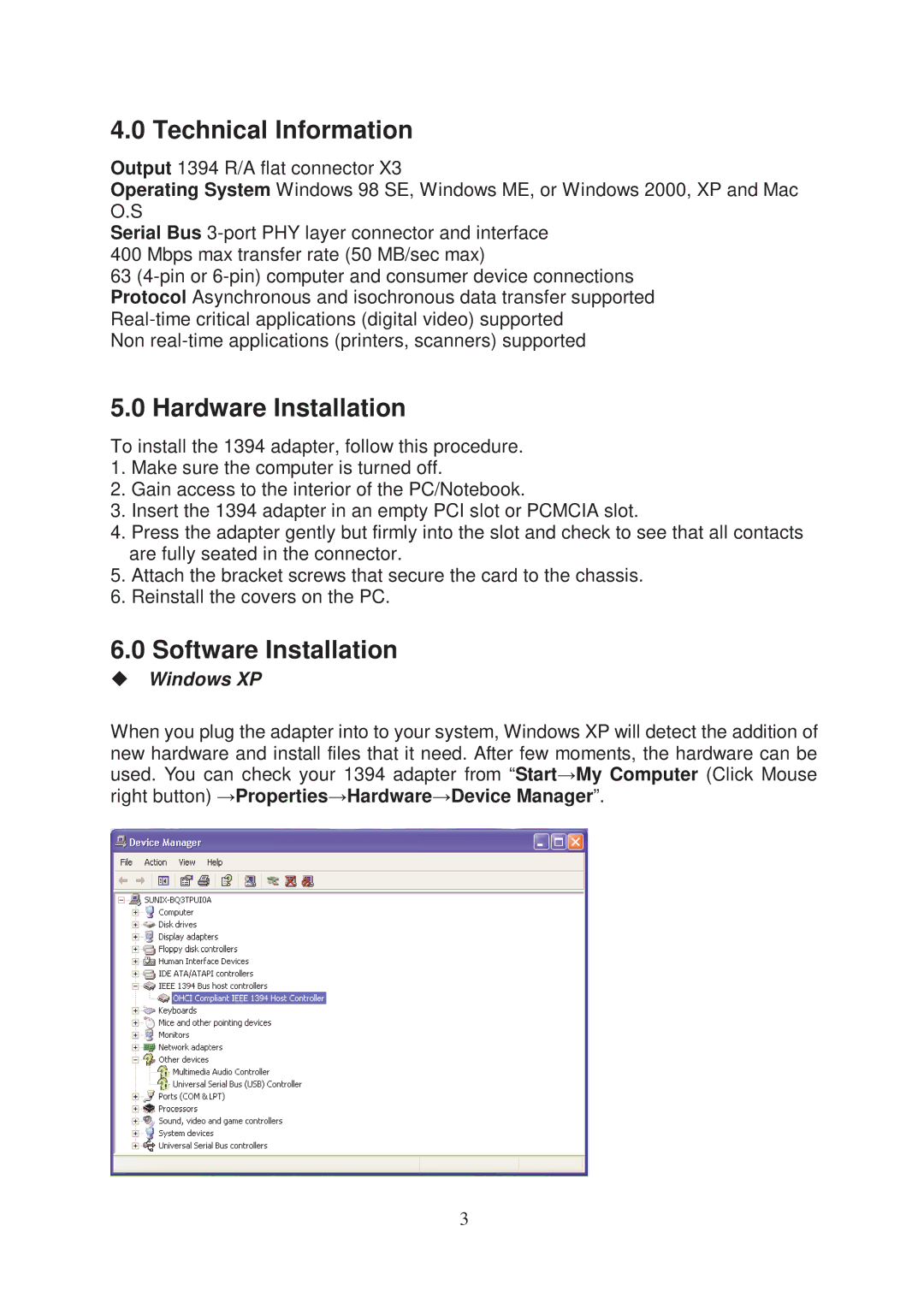 Lindy 70914 manual Technical Information, Hardware Installation, Software Installation, Windows XP 