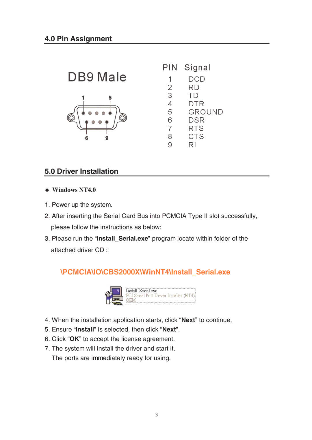 Lindy 70918 user manual Pin Assignment Driver Installation, Windows NT4.0 