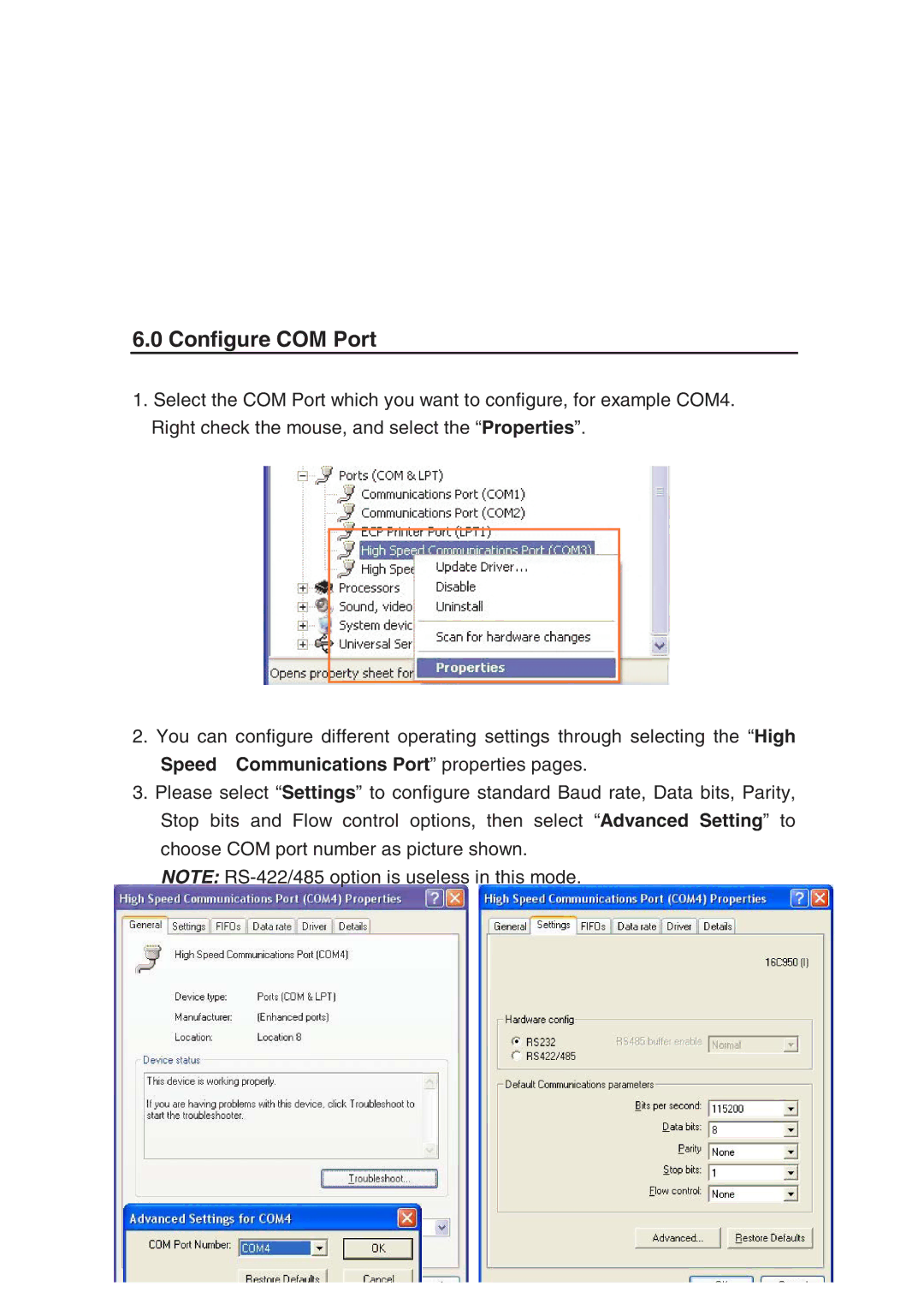 Lindy 70918 user manual Configure COM Port 