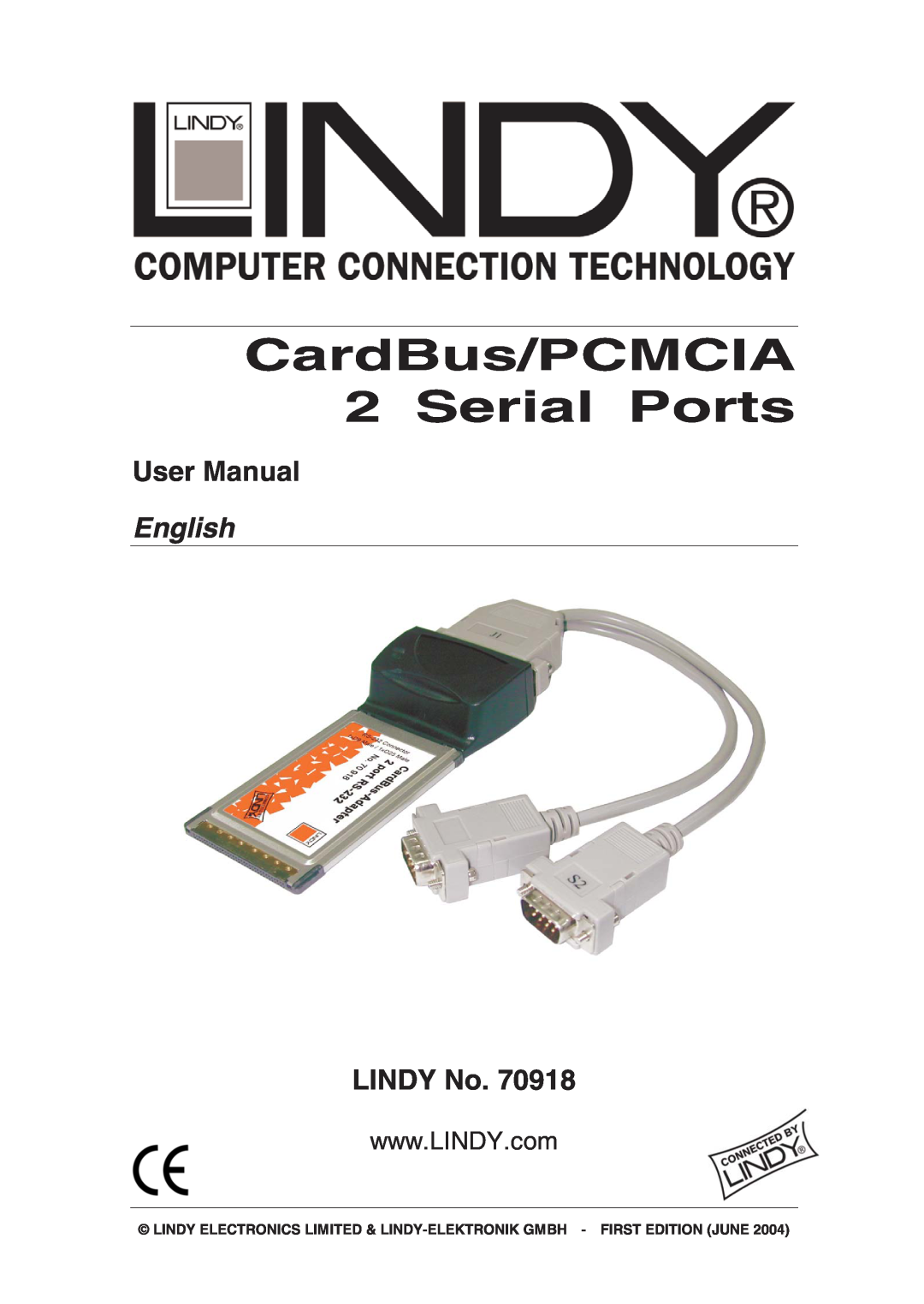 Lindy 70918 user manual User Manual, LINDY No, CardBus/PCMCIA 2 Serial Ports, English 