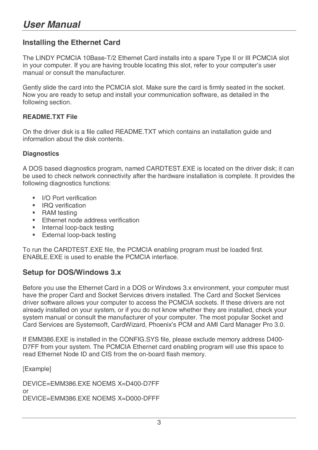 Lindy 70928 user manual Installing the Ethernet Card, Setup for DOS/Windows 