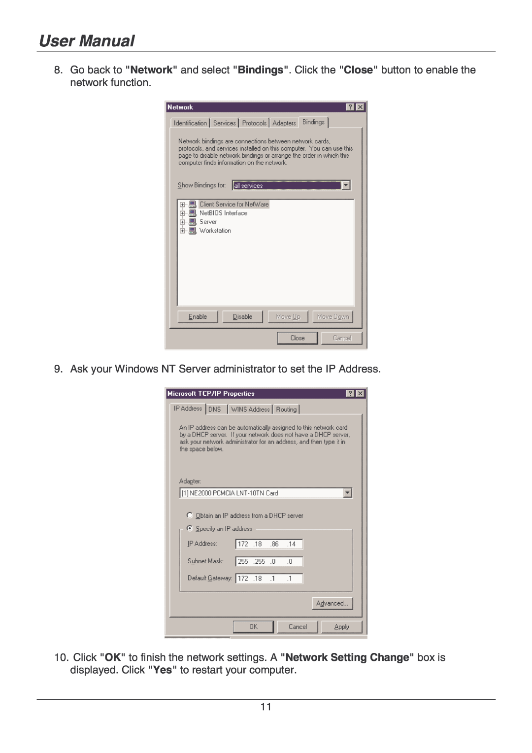 Lindy 70928 user manual User Manual, Ask your Windows NT Server administrator to set the IP Address 
