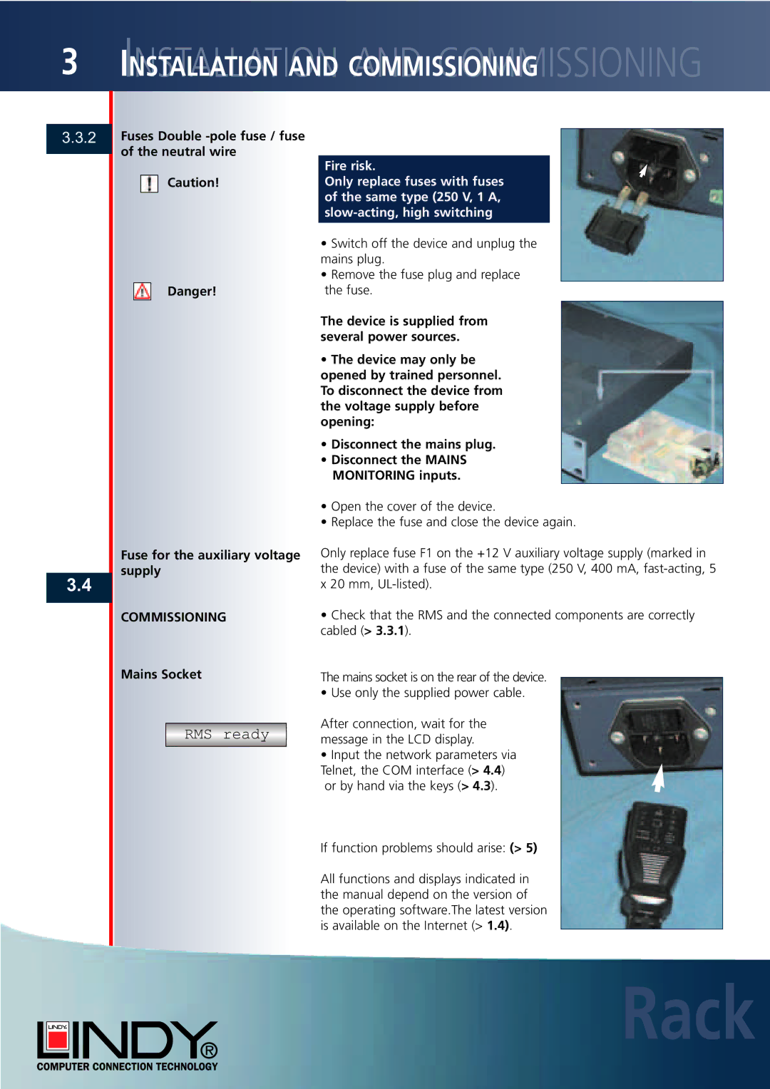 Lindy Carbon Monoxide Alarm Fuses Double -pole fuse / fuse of the neutral wire, Fuse for the auxiliary voltage, Supply 