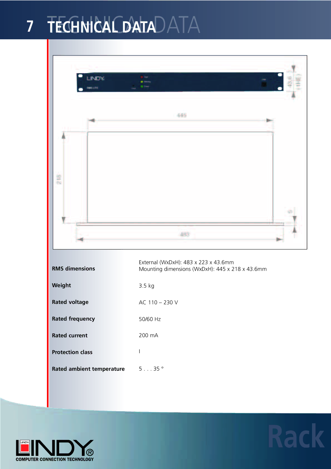 Lindy Carbon Monoxide Alarm user manual Technicaltechnical Datadata, Rated ambient temperature 