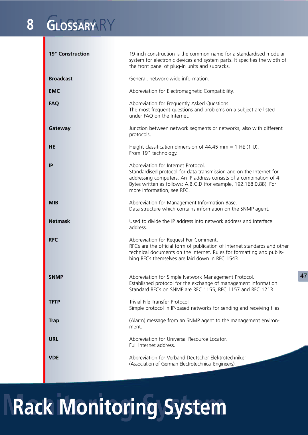 Lindy Carbon Monoxide Alarm user manual Emc, Faq, Mib, Rfc, Snmp, Tftp, Url, Vde 