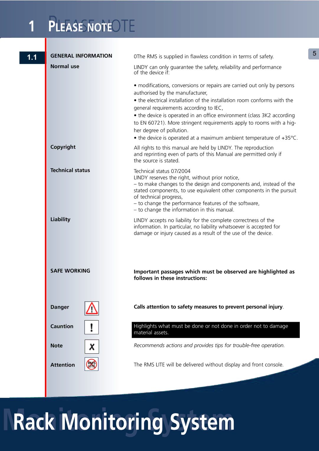 Lindy Carbon Monoxide Alarm user manual General Information, Safe Working 