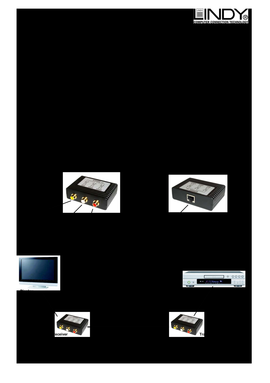 Lindy CAT5E/6 specifications Audio/Video Extender CAT5e/6, Introduction, Specifications, Connectors, Connection Diagram 