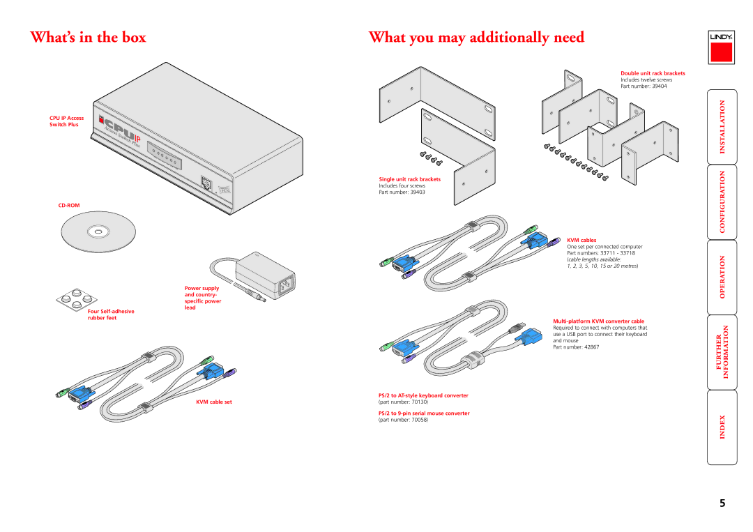 Lindy CPU IP Access Switch Plus manual What’s in the box What you may additionally need, Cd-Rom 