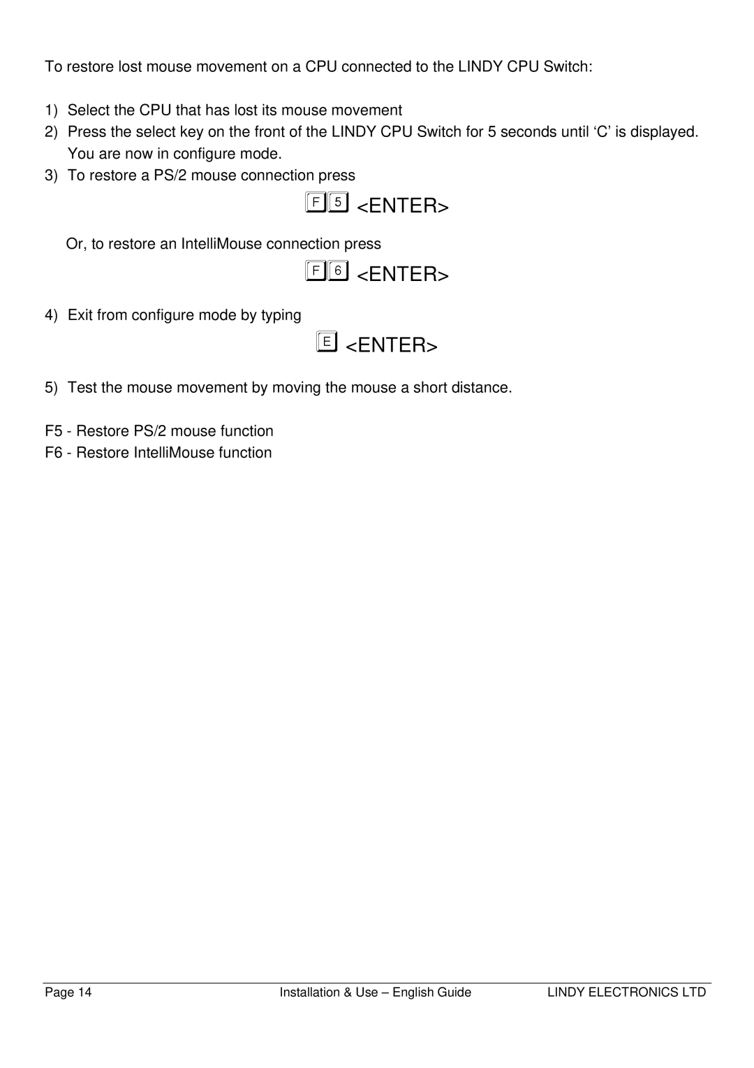 Lindy CPU SWITCH warranty Enter 