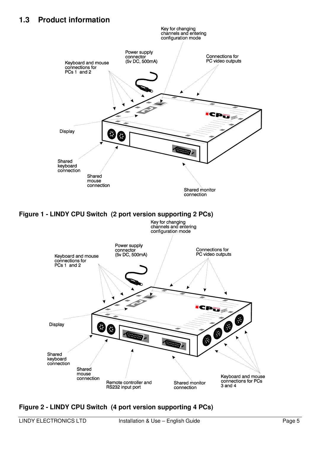 Lindy CPU SWITCH warranty Product information, Lindy CPU Switch 2 port version supporting 2 PCs 