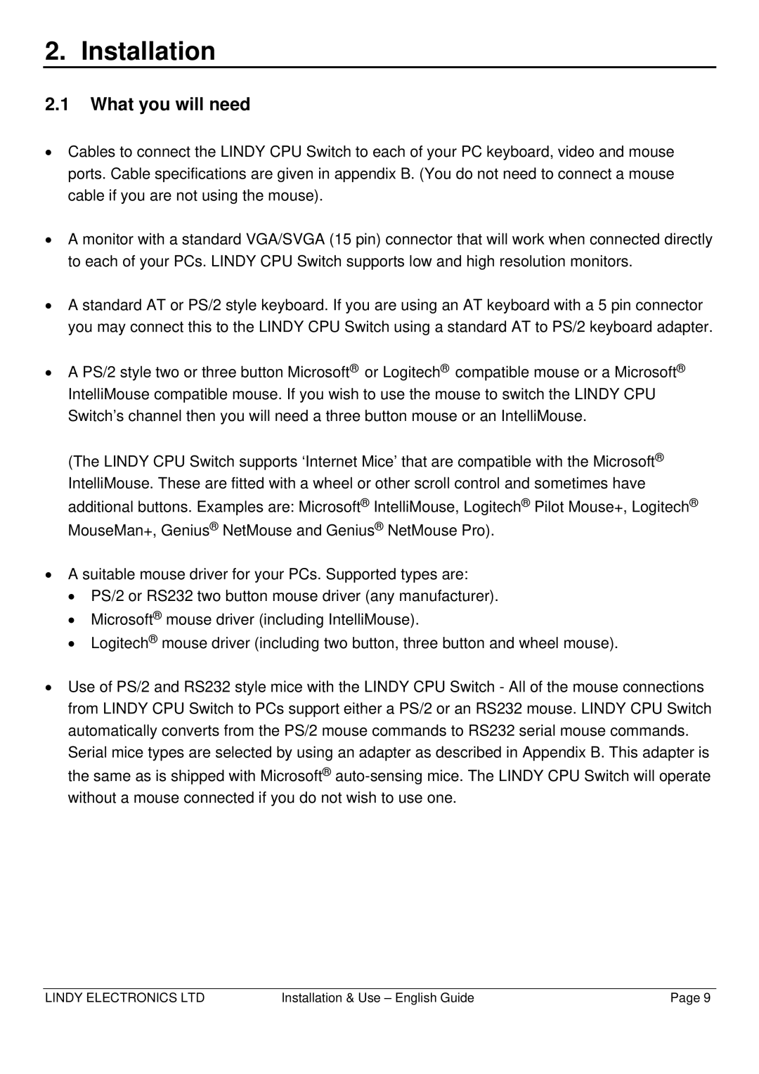 Lindy CPU SWITCH warranty Installation, What you will need 