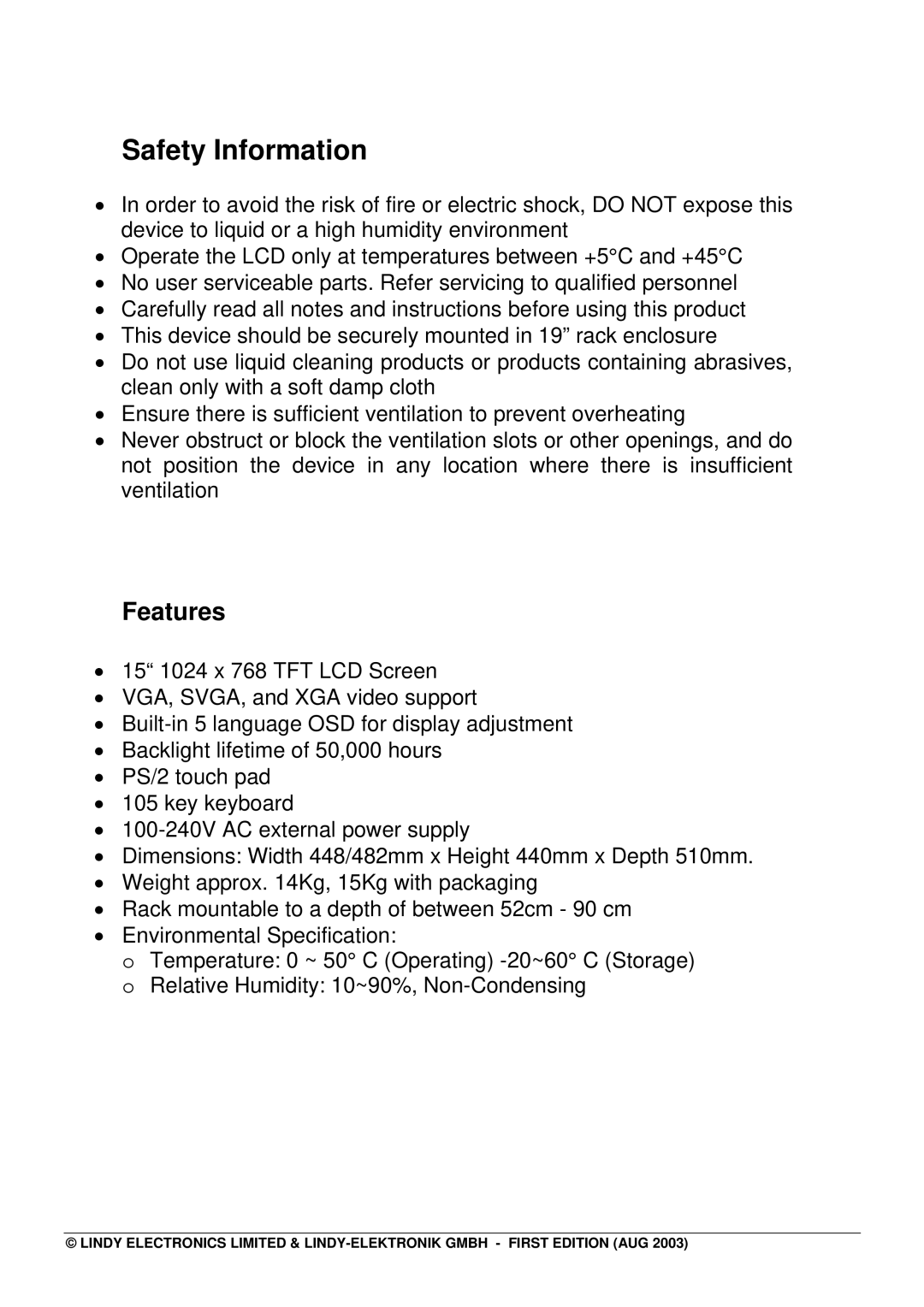 Lindy GMBH user manual Safety Information 