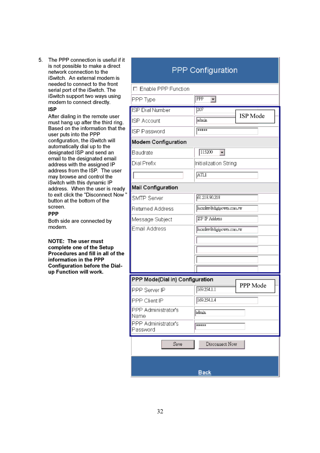 Lindy iSWITCH user manual ISP Mode PPP Mode 