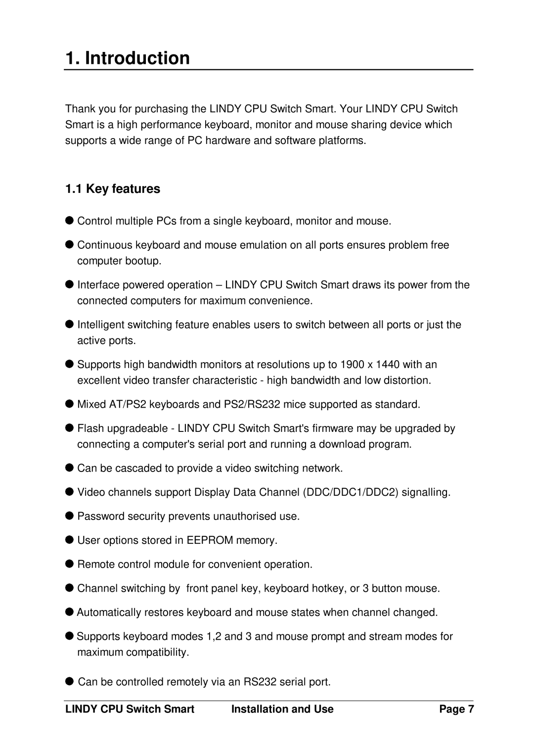 Lindy H1TBELRG, L1TBELRG, LF1TBELRG installation and operation guide Introduction, Key features 