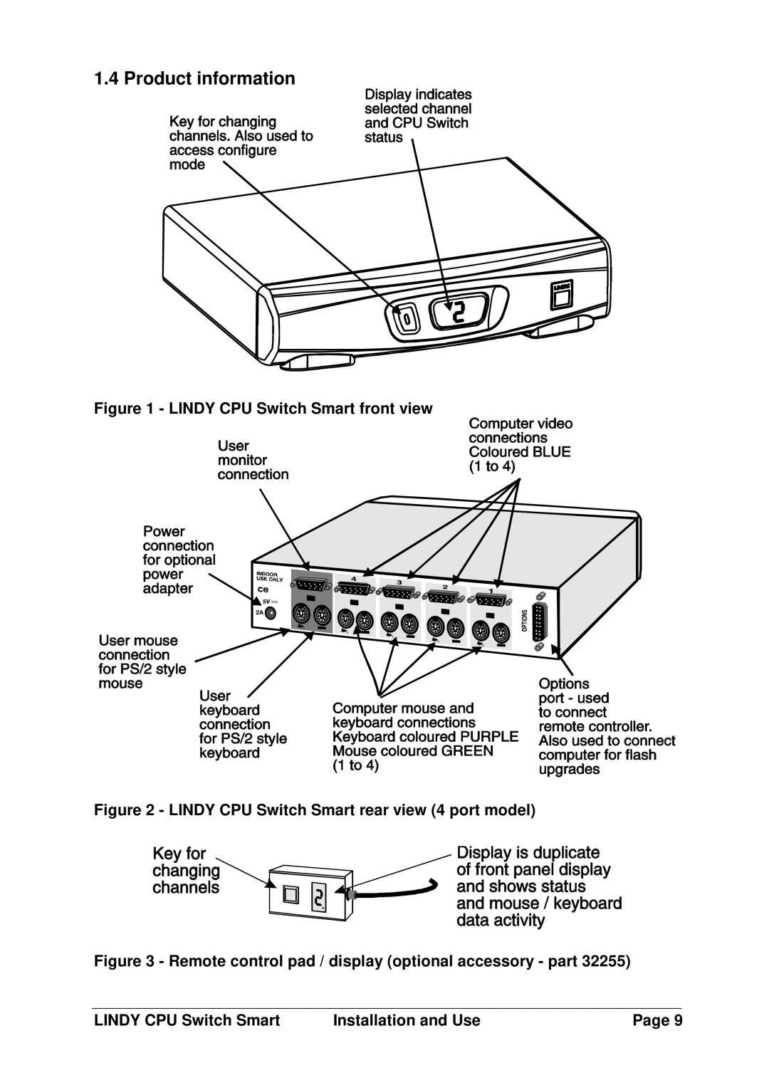 Lindy LF1TBELRG, L1TBELRG, H1TBELRG installation and operation guide Product information, Lindy CPU Switch Smart front view 